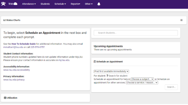 TracCloud Main Menu Page Example