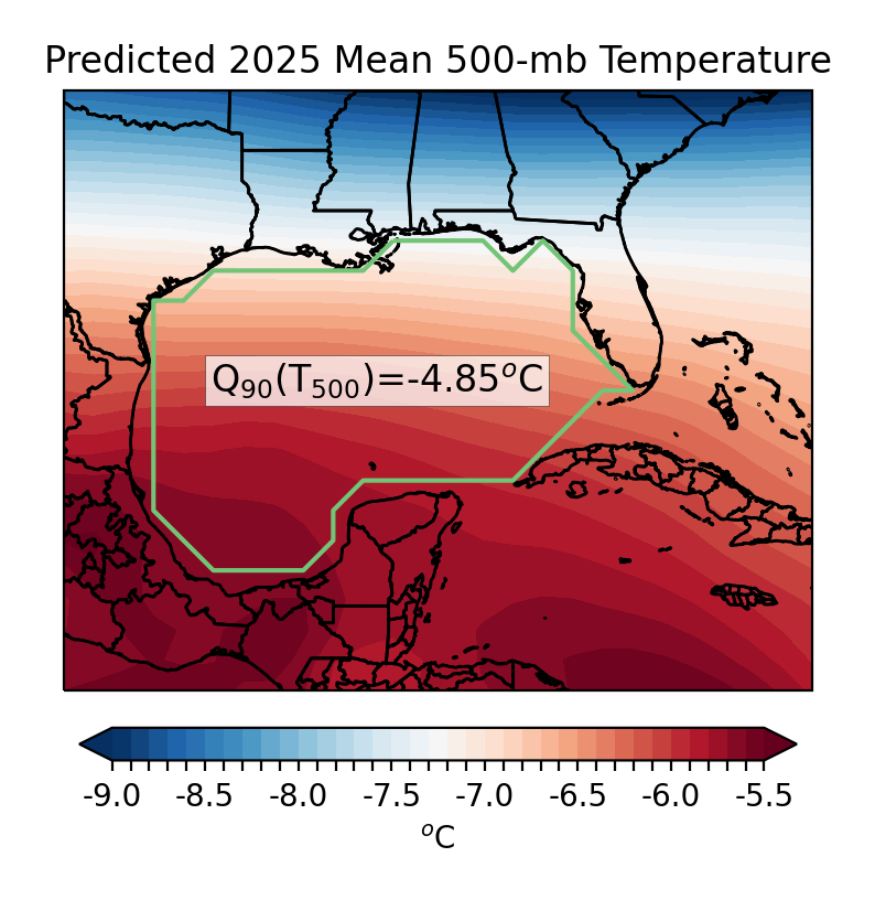 a map showing the temperature gradient in the Gulf
