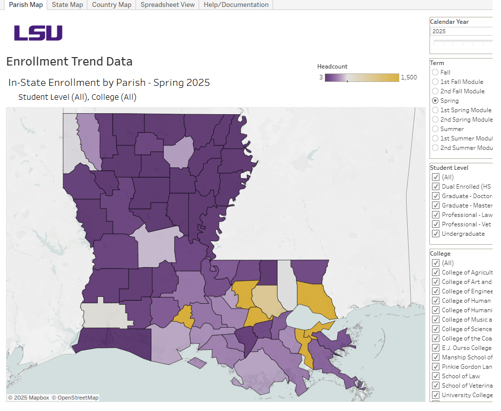 A preview of the interactive Enrollment by Geographic Origin dashboard