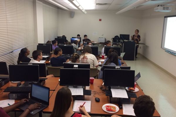 Students and professor in the South Hall classrom