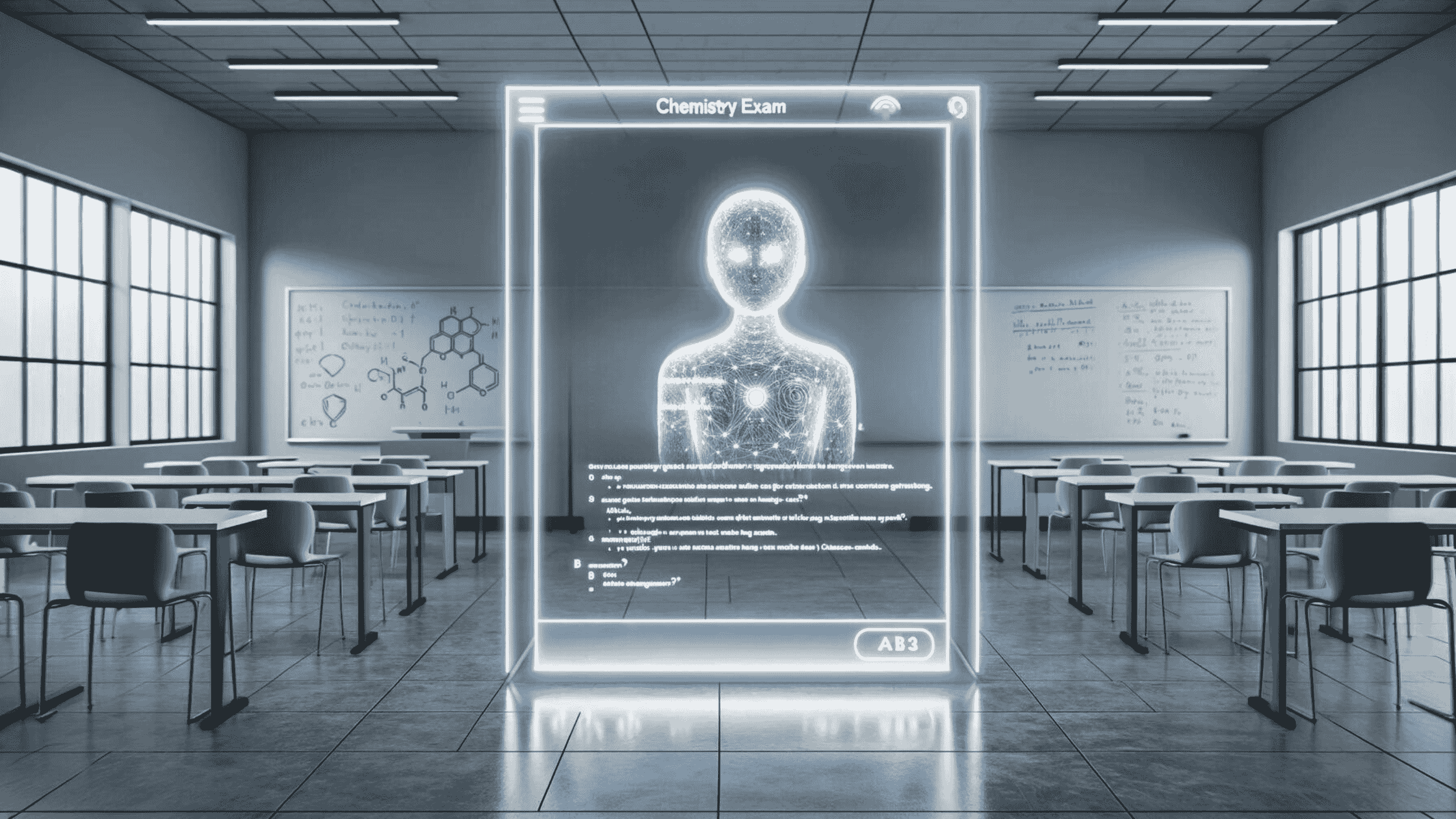 AI generated image of classroom and robot on tablet