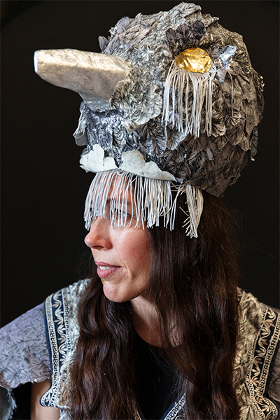 Pippin Frisbie-Calder wearing artistic headpiece